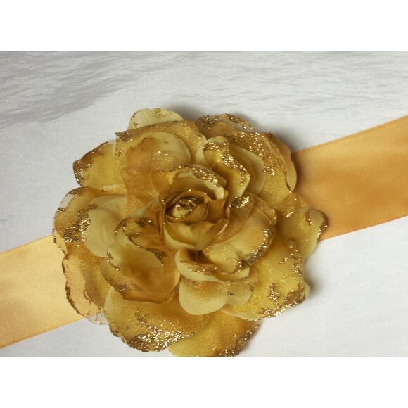 Gold Detachable 5" Floral Bridal Belt Sash Wedding Formal Bridal Party Belt - Picture 1 of 4